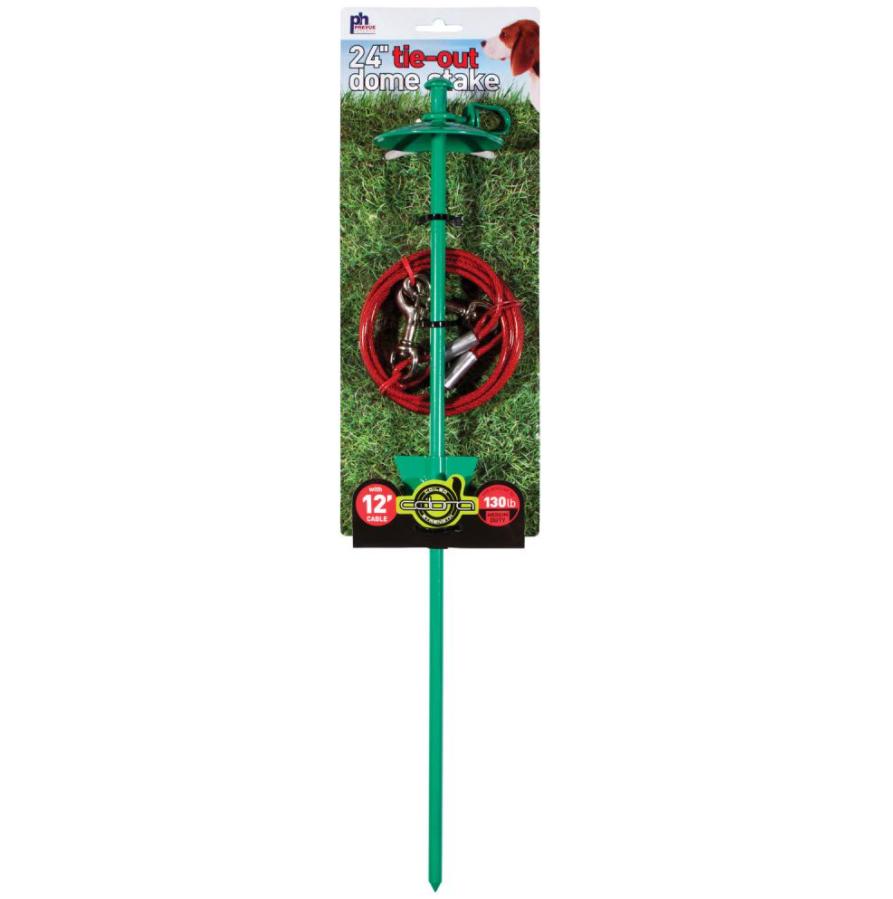 Prevue Hendryx Dog Dome Stake with Tie-Out Cable, 24-in, 12-ft