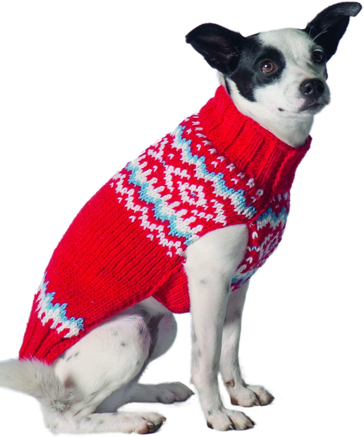 Chilly Dog Nordic Wool Dog Sweater, Red, Small