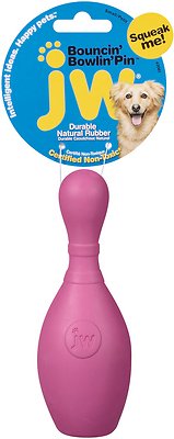 JW Pet iSqueak Bouncin' Bowlin' Pin Dog Toy, Color Varies, Small