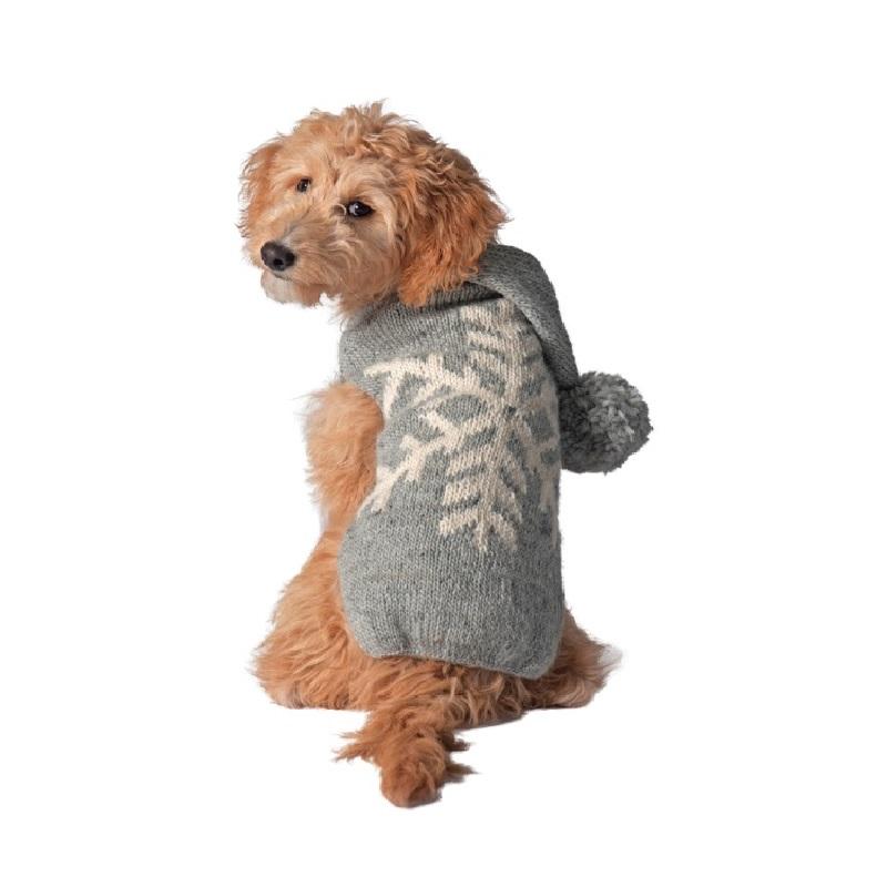 Chilly Dog Alpaca Snowflake Dog Sweater, Grey, Medium