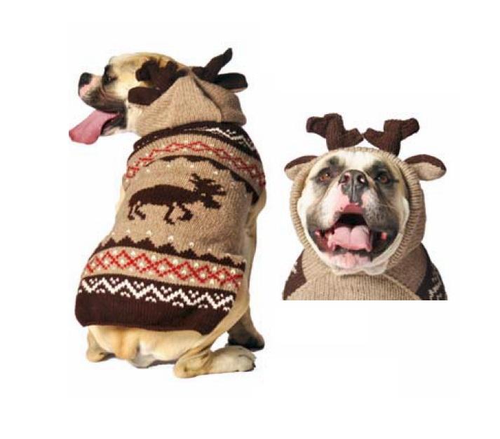 Chilly Dog Hand Knit Wool Moosey Hoodie Dog Sweater, Small