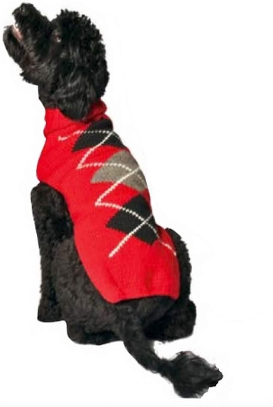 Chilly Dog Classic Argyle Dog Sweater, Red, XX-Small