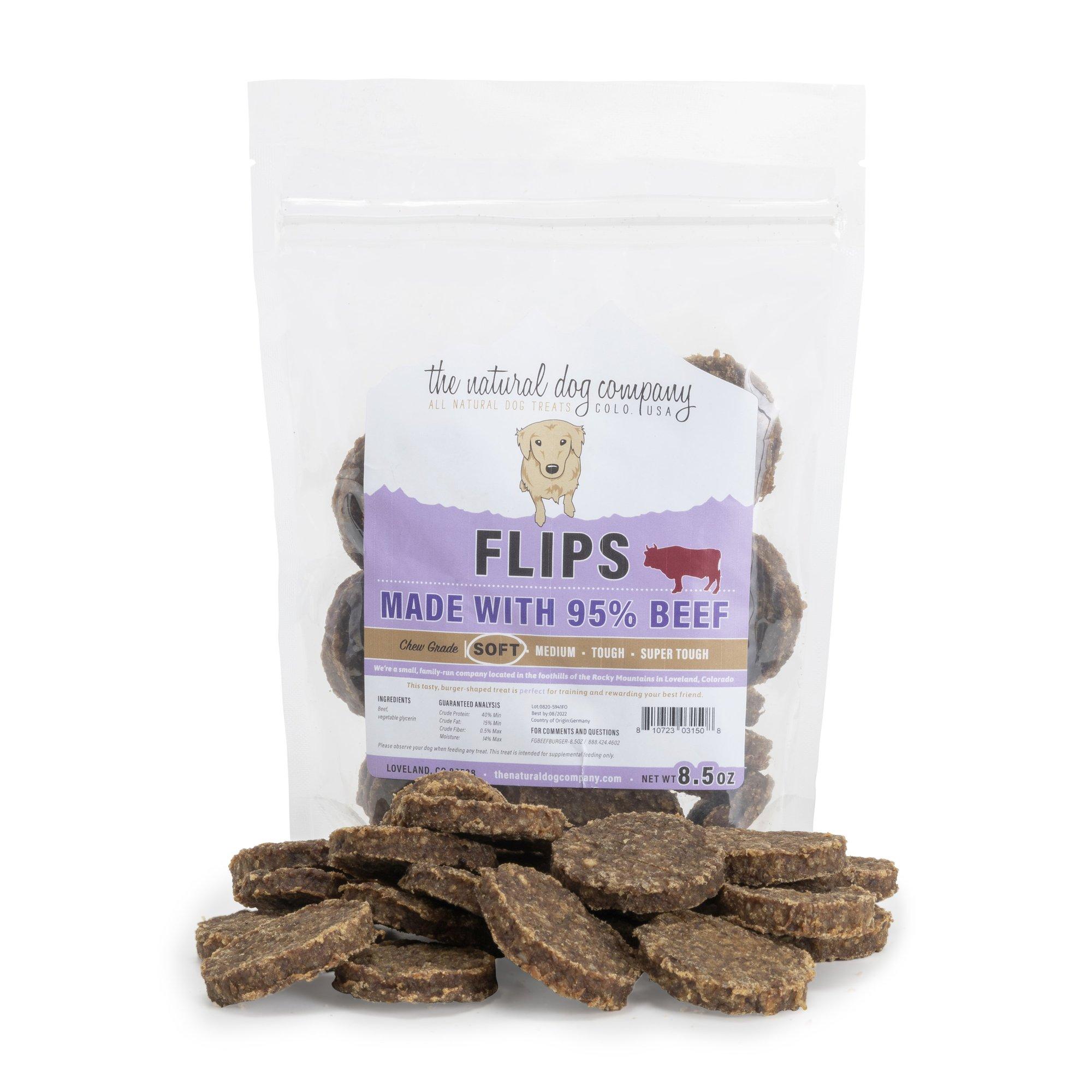 Tuesday's Natural Dog Company 95% Beef Flips Dog Treats, 8.5-oz