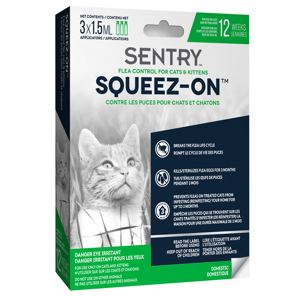 Sentry Squeez-On Flea Control for Cats & Kittens, 3-count, 1.5-mL