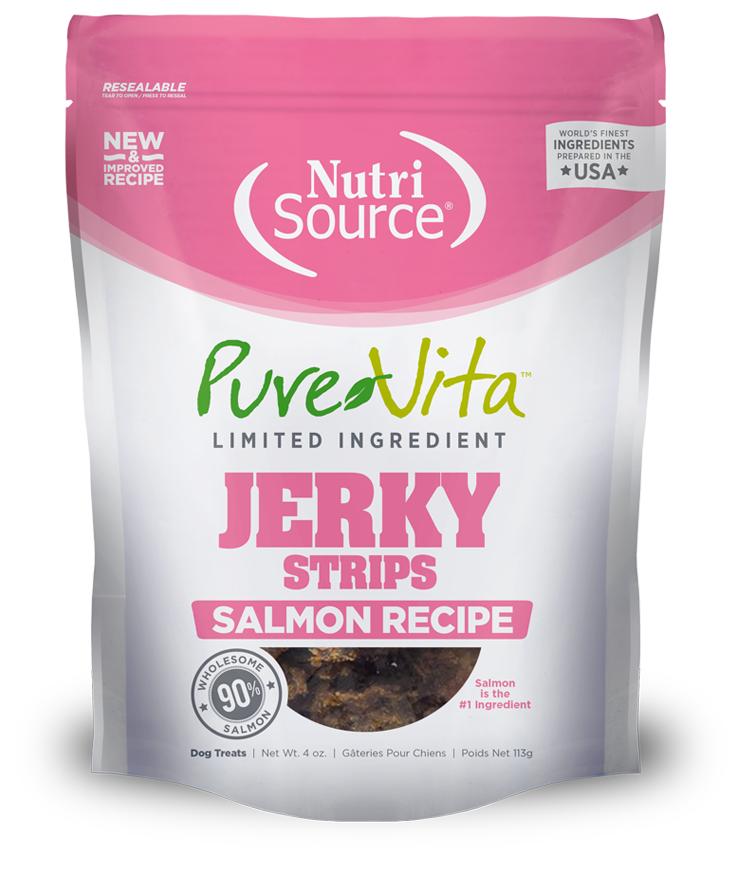 PureVita Limited Ingredient Jerky Strips Salmon Dog Treats, 4-oz (**)