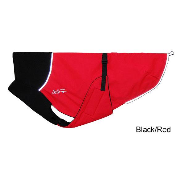 Chilly Dogs Great White North Dog Coat, Black/ Red Shell, Standard 12