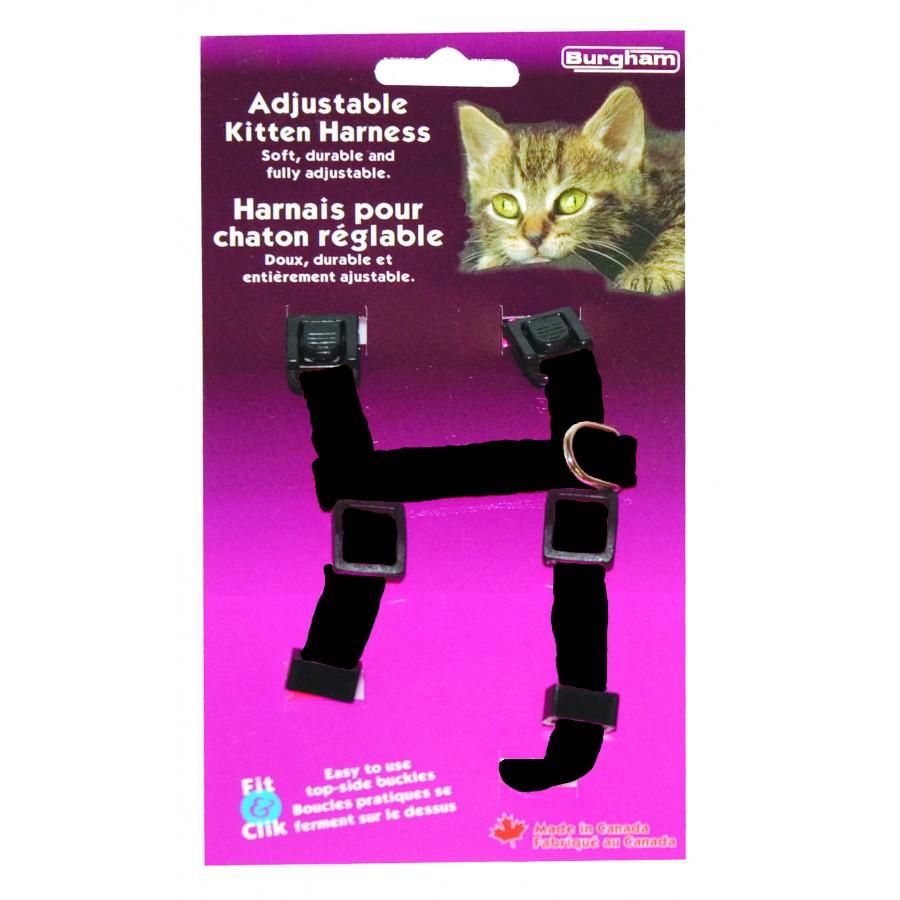 Burgham Adjustable Kitten Cat Harness, Black, 3/8-in x 9-15-in (Size: 3/8-in x 9-15-in)