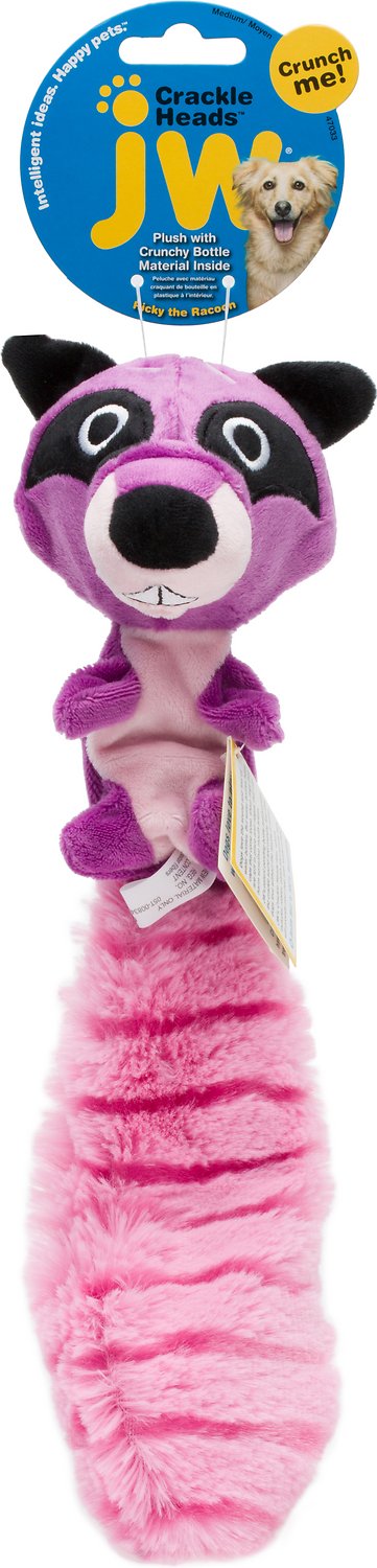 JW Pet Crackle Heads Ricky the Racoon Dog Toy, Medium