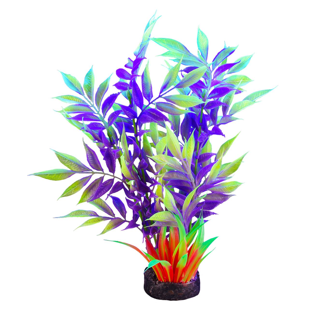 Marina iGlo Wide Leaf Bamboo Aquarium Plant, Yellow/Purple, 7.5-in