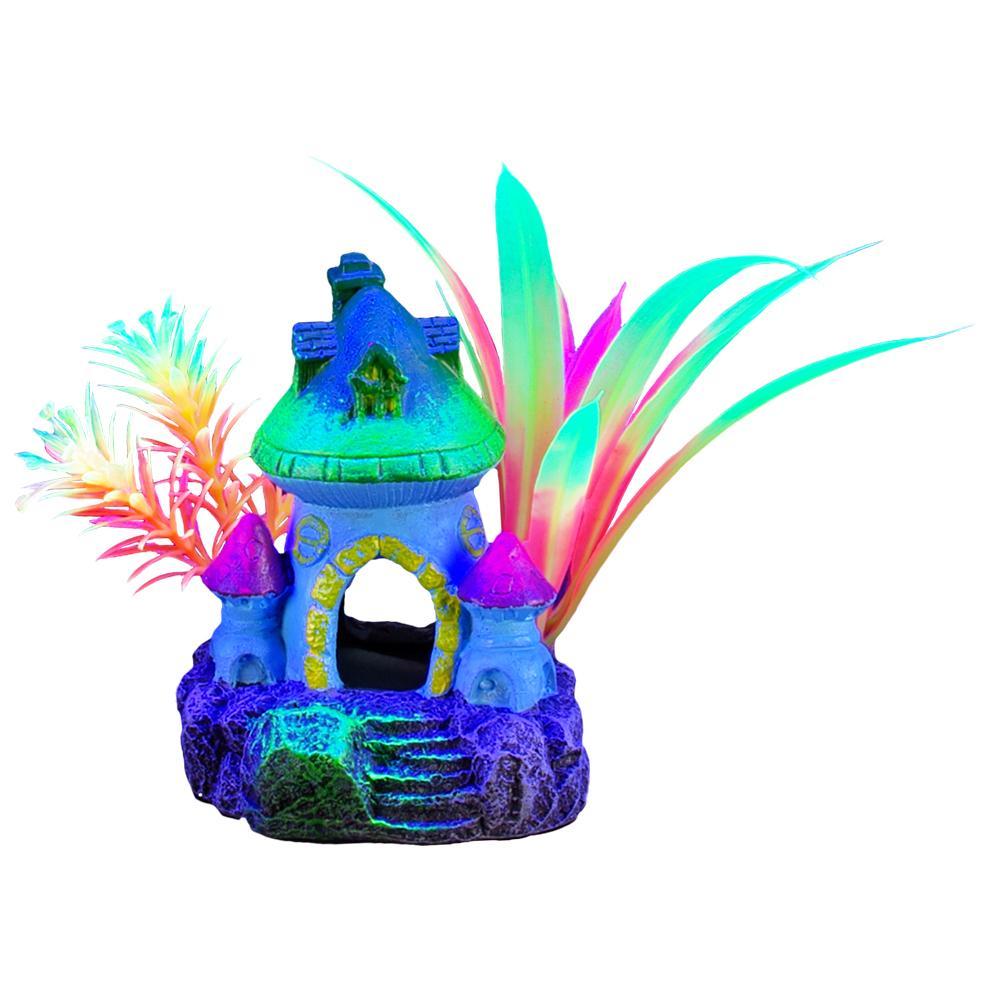 Marina iGlo Mushroom House with Plants Aquarium Ornament