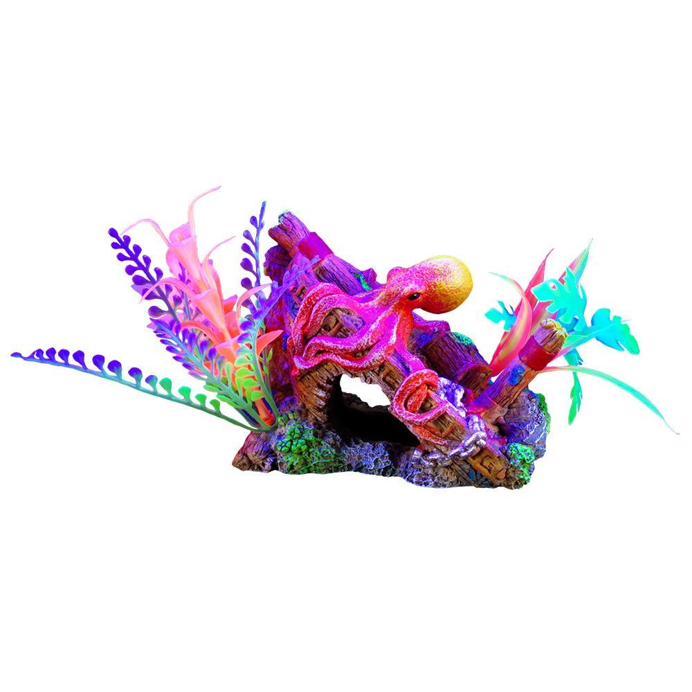 Marina iGlo Ship's Bow with Octopus & Plants Aquarium Ornament, 5.5-in