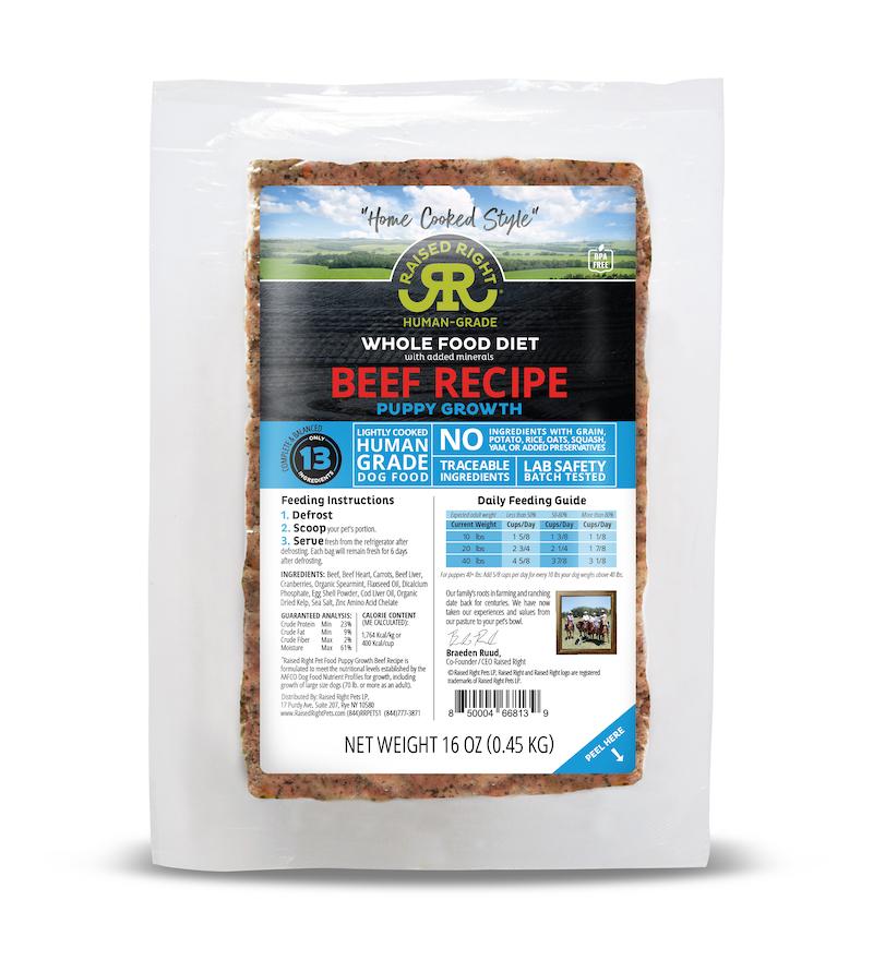 Raised Right Puppy Growth Beef Recipe Frozen Dog Food
