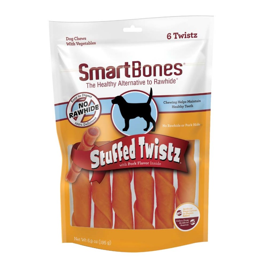 SmartBones Stuffed Twistz Vegetable and Pork Rawhide Free Dog Chew, 6-count