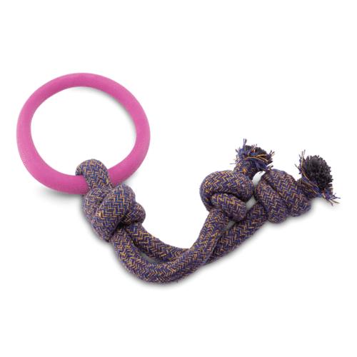 Beco Rubber Hoop on Rope Dog Toy, Pink, Small
