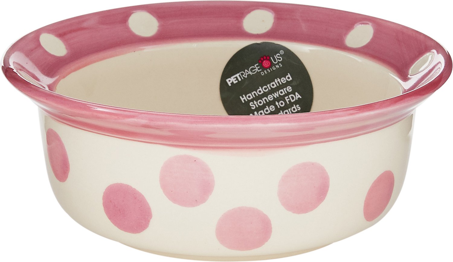 PetRageous Designs Polka Paws Deep Pet Bowl, Pink, 2-cups