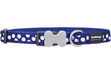 Red Dingo White Spots Dog Collar, Dark Blue