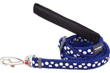 Red Dingo White Spots Dog Lead, Dark Blue