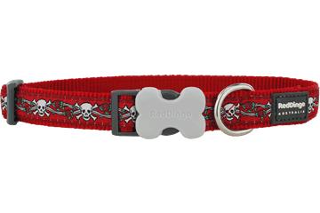 Red Dingo Skull & Roses Dog Collar, Red