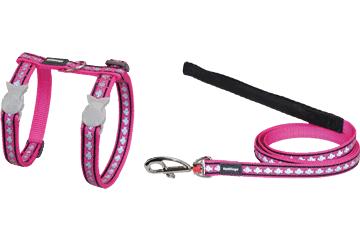 Red Dingo Reflective Fish Cat Harness & Lead, Hot Pink