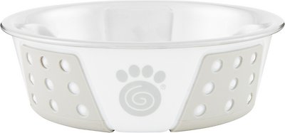 PetRageous Designs Fiji Non-Skid Stainless Steel Bowl, White/Light Gray, 1.75-Cups