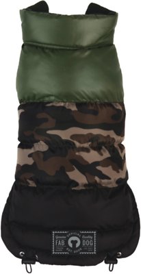 fabdog Color Block Dog Puffer Vest, Black/Camo/Green, 14-in