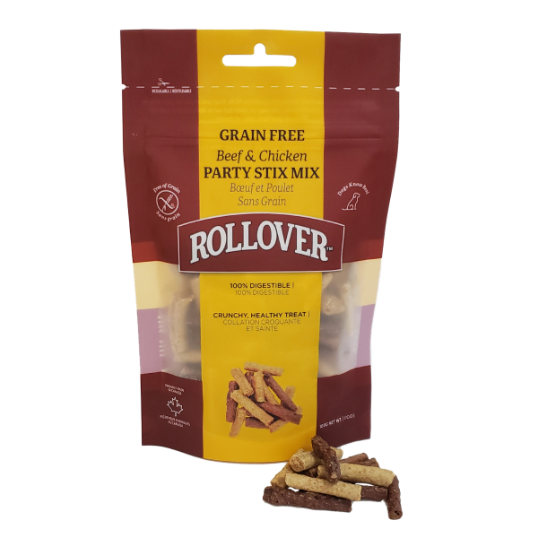 Rollover Grain-Free Beef & Chicken Party Stix Mix Dog Treats, 100-gram