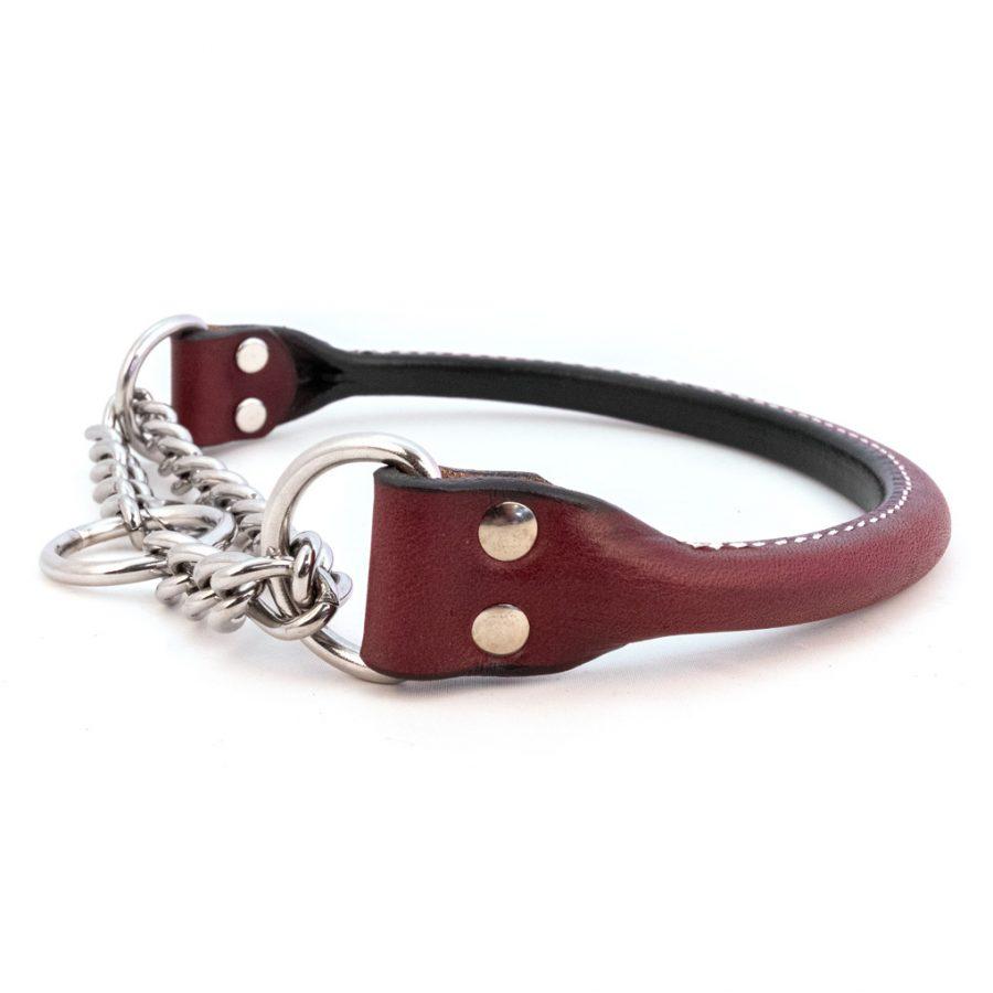 Auburn Leathercrafters Rolled Leather Martingale Dog Collar, Burgundy, 1-in x 24-in