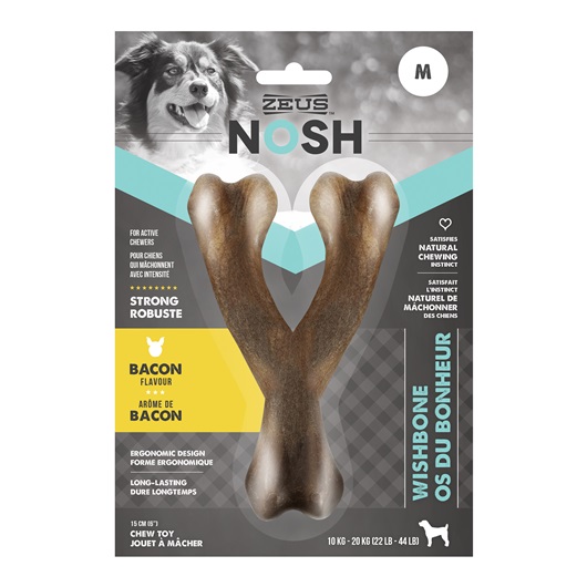 Zeus Nosh Bacon Flavored Wishbone Dog Toy, Medium