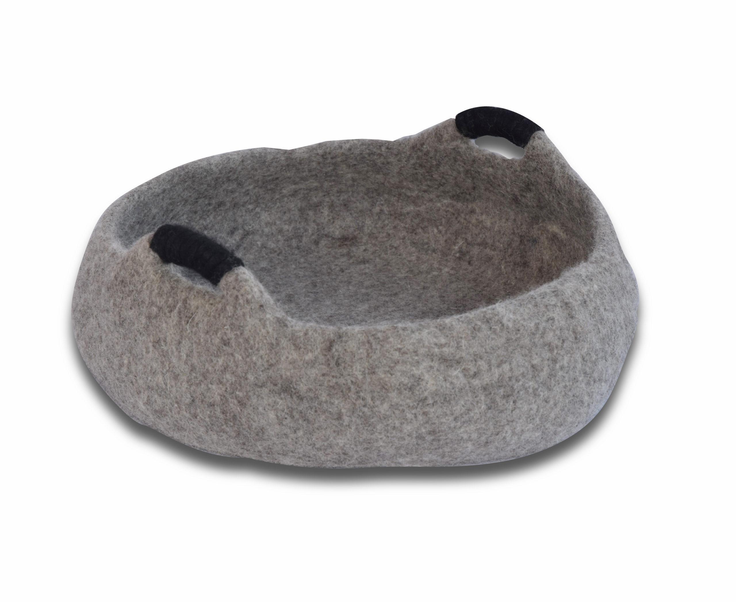 Dharma Dog Karma Cat Handle Wool Basket Pet Bed, Grey
