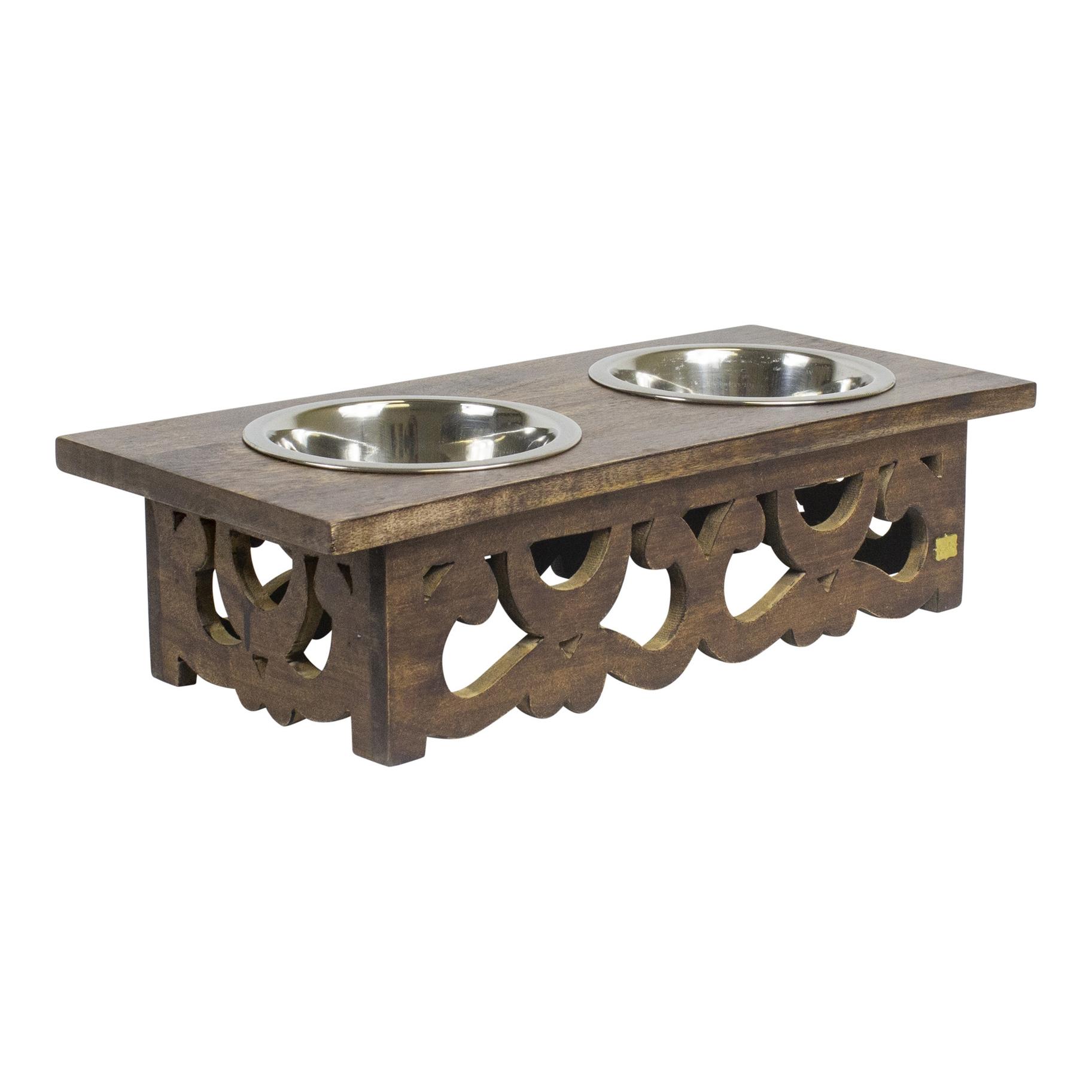 Mela Artisans Yorkshire Double Pet Feeder, Medium Polish