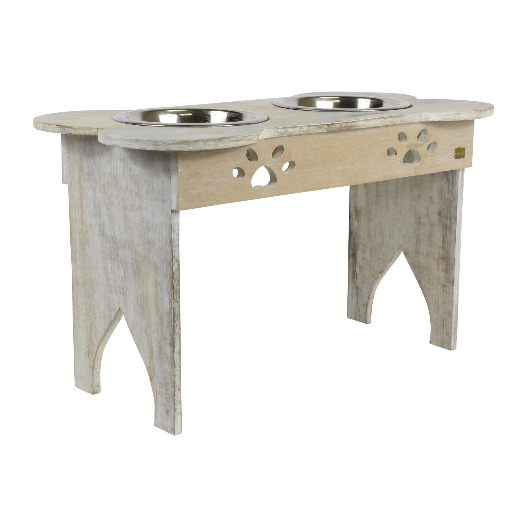 Mela Artisans Husky Double Pet Feeder, Whitewash