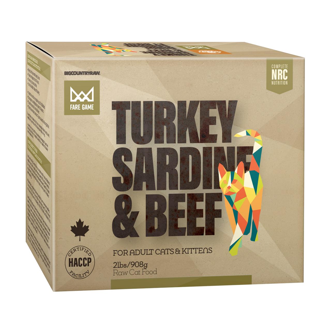 Big Country Raw Fare Game Turkey, Sardine & Beef Frozen Cat Food, 2-lb