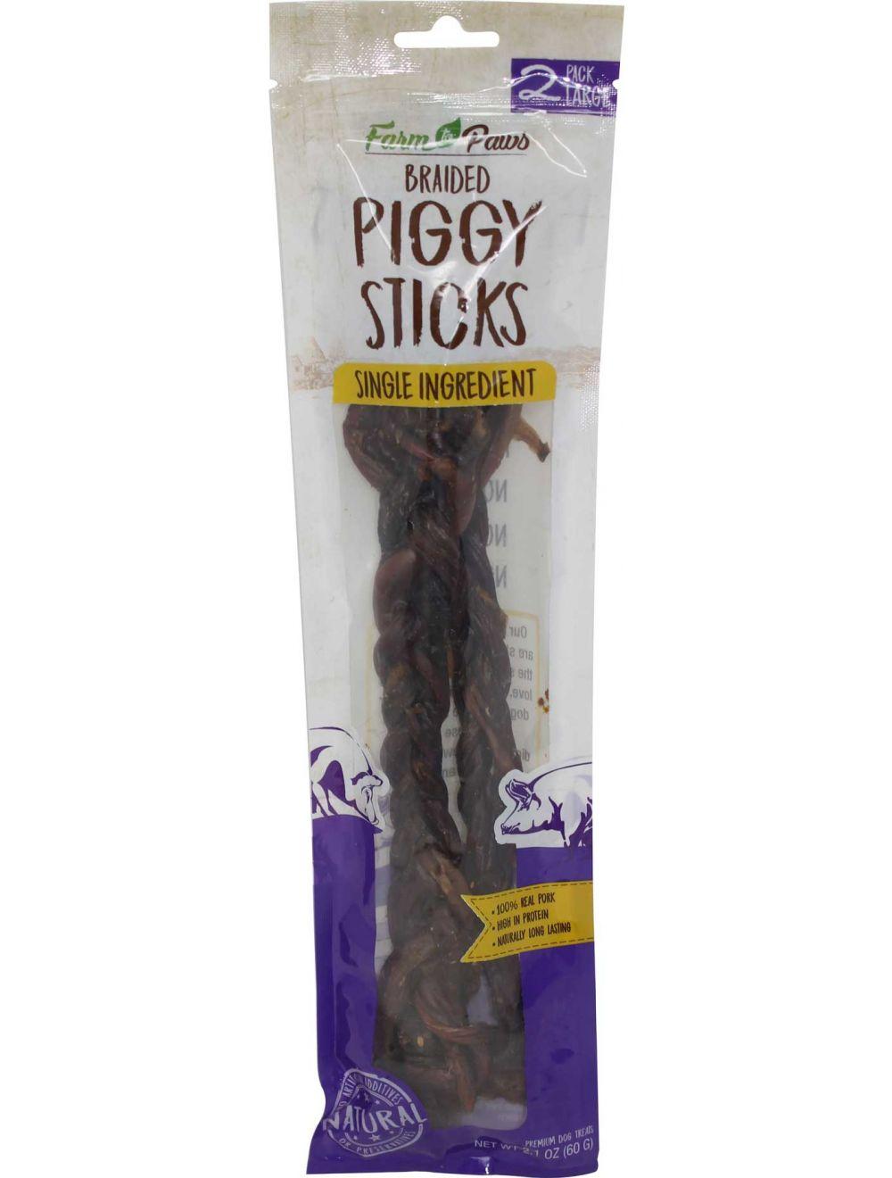 Farm To Paws Braided Piggy Sticks Dog Treats, 2-pk