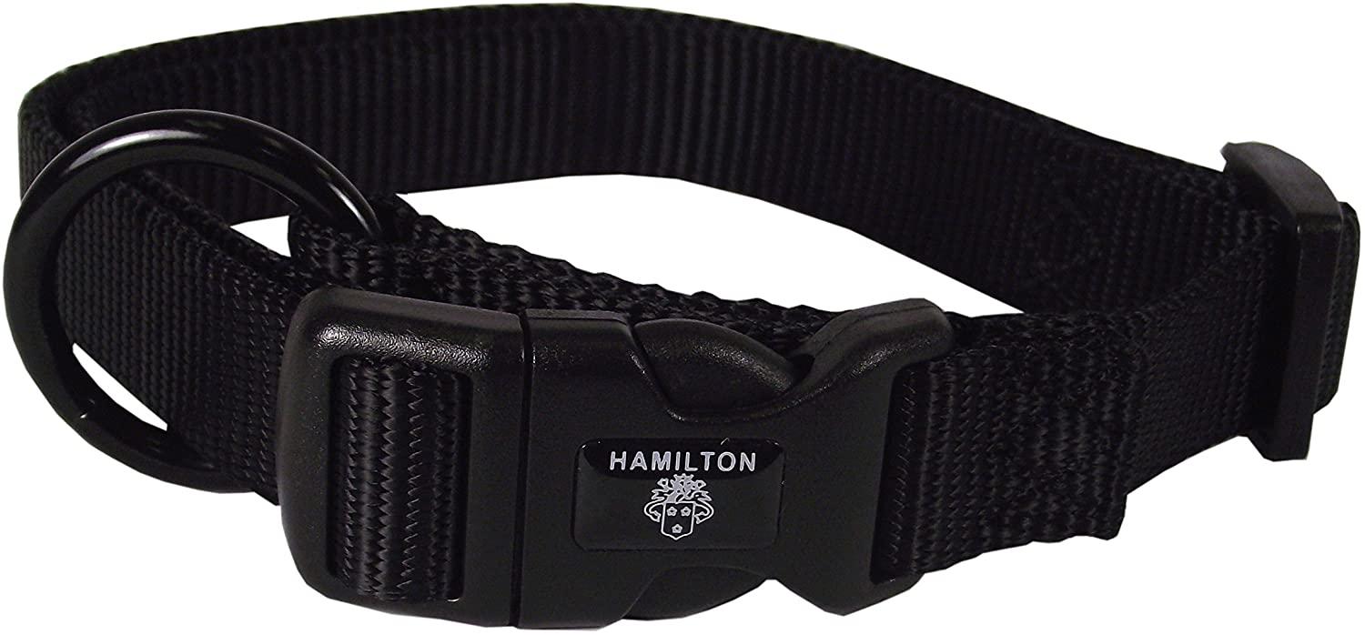 Hamilton Adjustable Nylon Dog Collar, Black, 3/4-in x 16-22-in