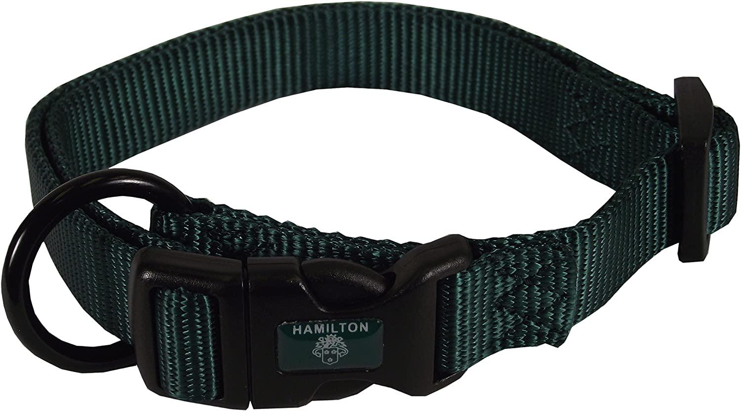 Hamilton Adjustable Nylon Dog Collar, Dark Green, 5/8-in x 12-18-in