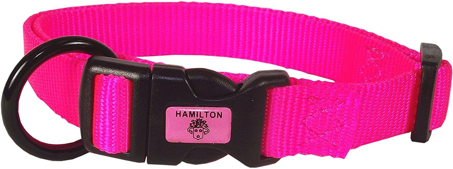 Hamilton Adjustable Nylon Dog Collar, Hot Pink, 5/8-in x 12-18-in