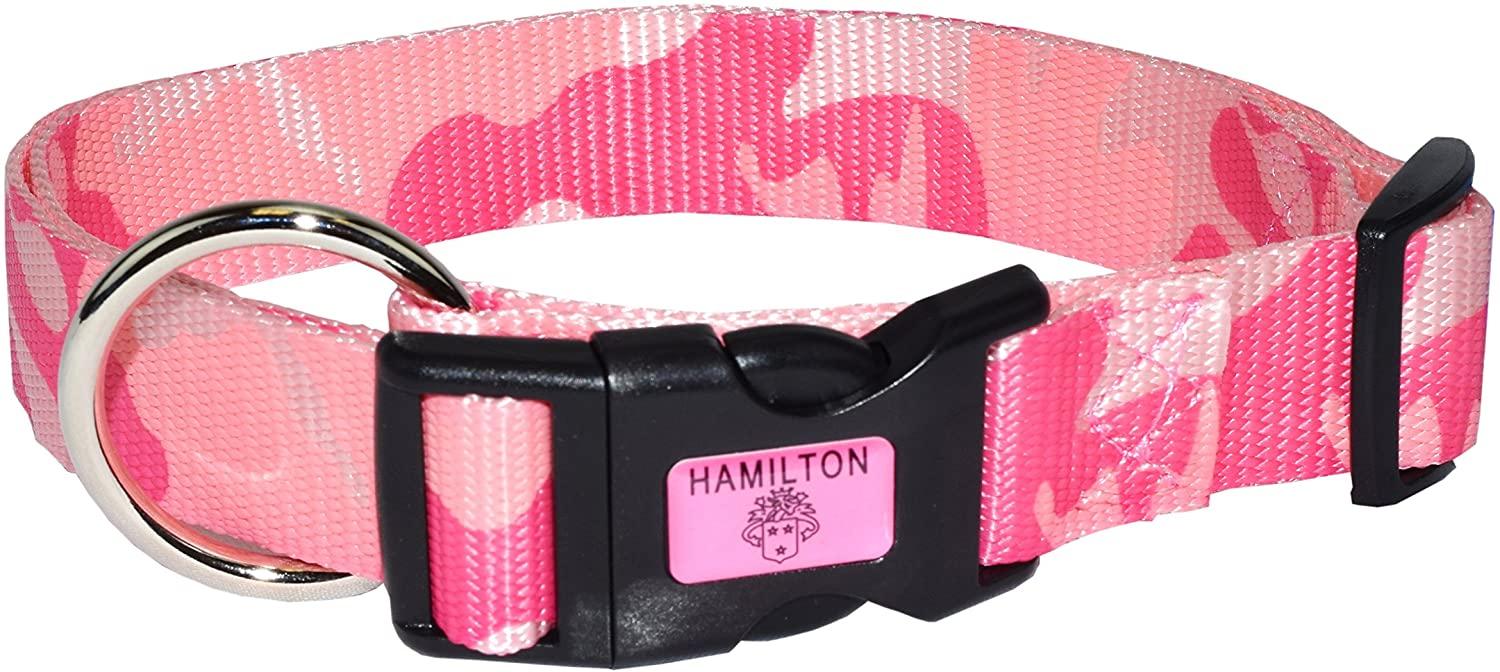 Hamilton Adjustable Nylon Dog Collar, Pink Camo, 1-in x 18-26-in