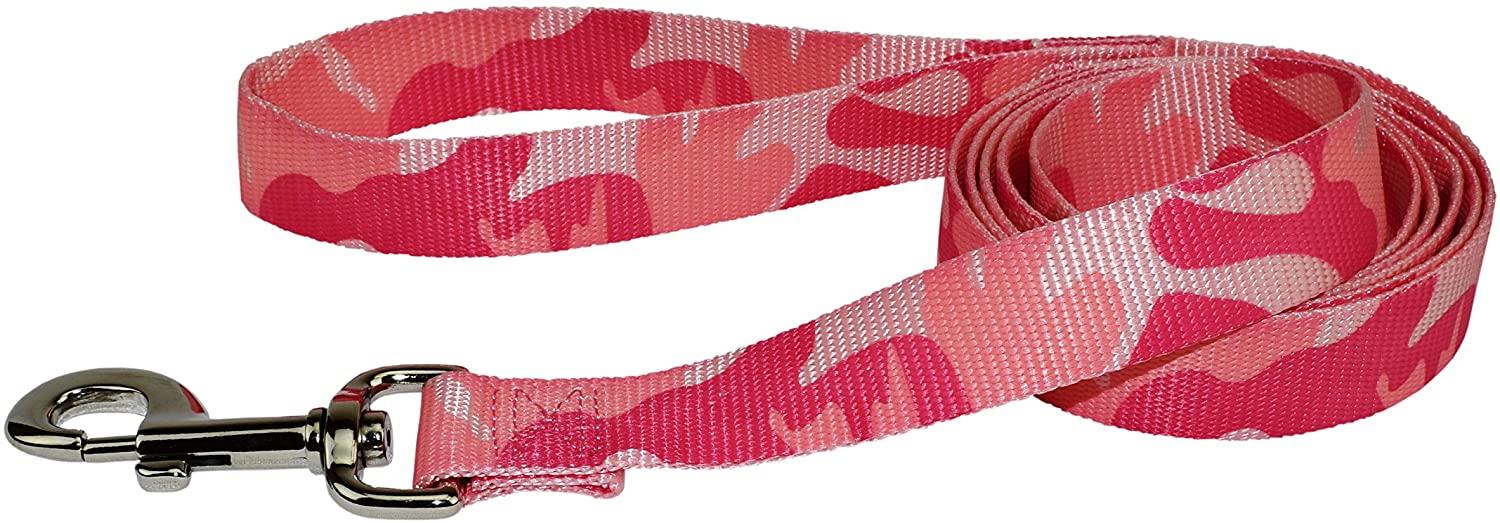 Hamilton Single Thick Nylon Dog Leash, Pink Camo, 5/8-in x 6-ft