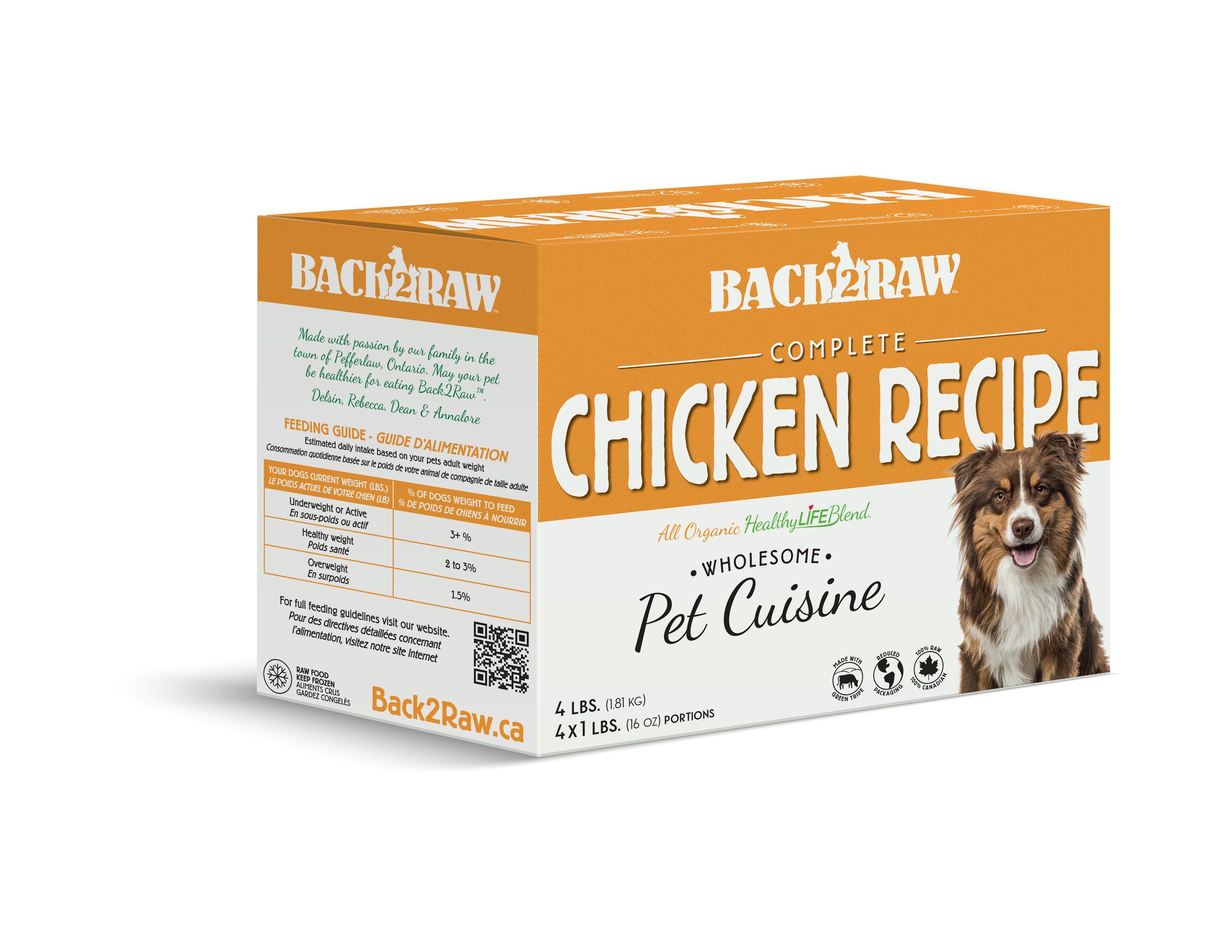 Back2Raw Complete Meals Chicken Recipe Frozen Dog Food, 1-lb, 4-pack