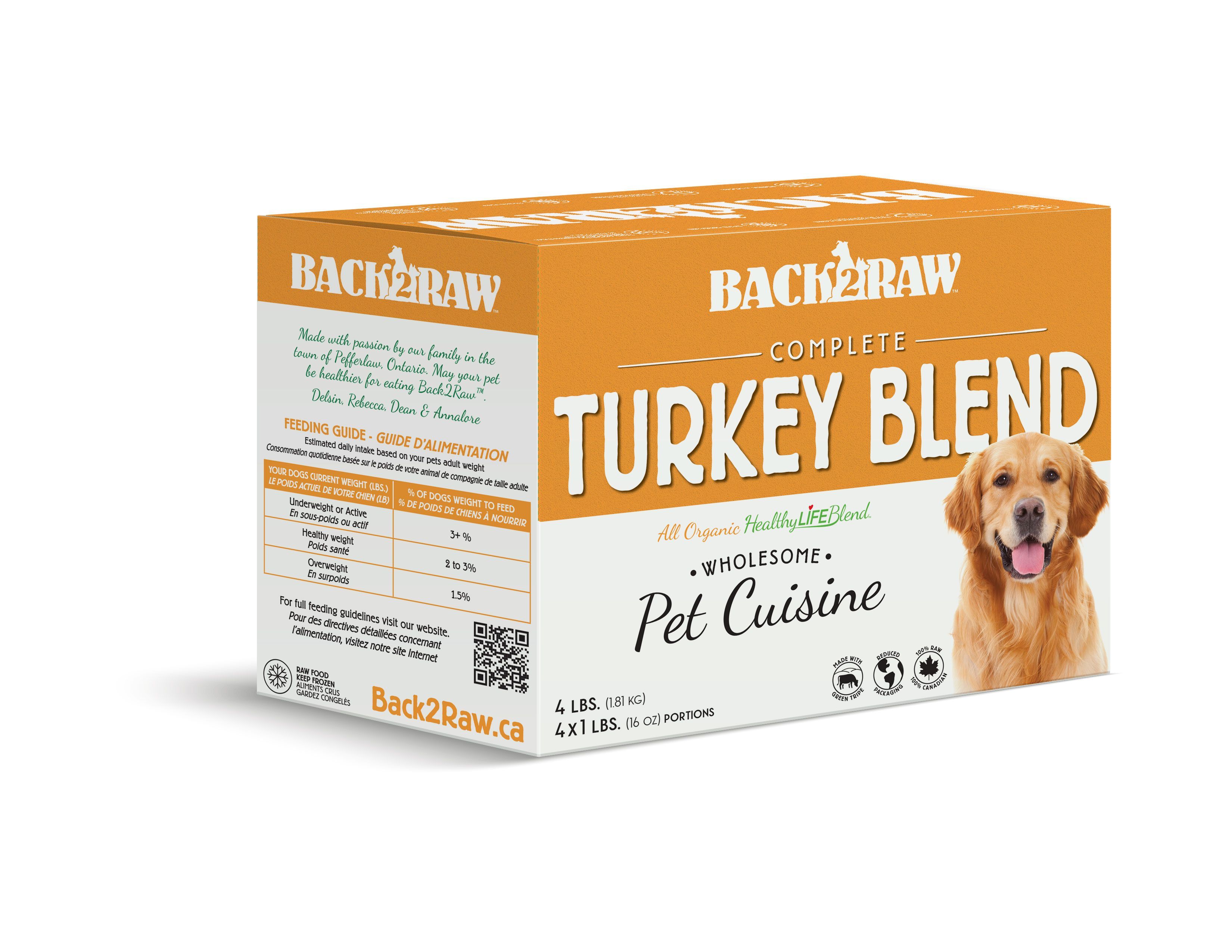 Back2Raw Complete Meals Turkey Blend Frozen Dog Food, 1-lb, 4-pack