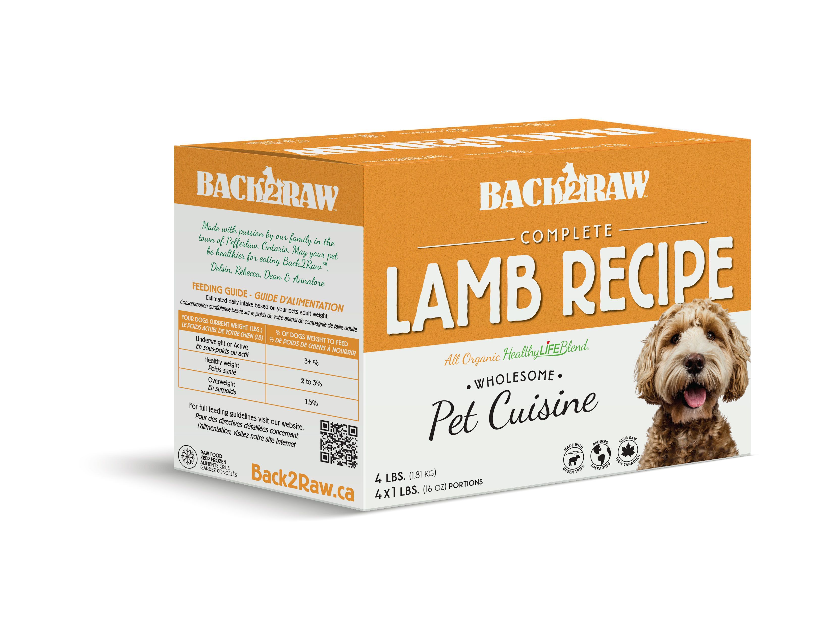 Back2Raw Complete Meals Lamb Recipe Frozen Dog Food, 1-lb, 4-pack