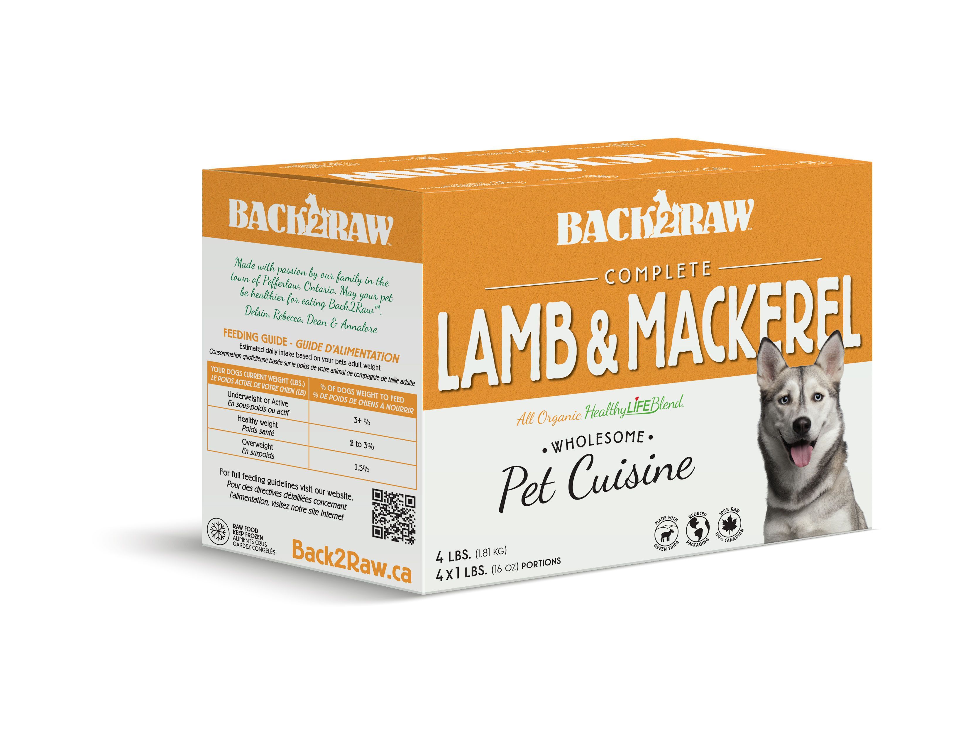 Back2Raw Complete Meals Lamb & Mackerel Blend Frozen Dog Food, 1-lb, 4-pack