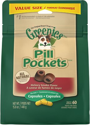 Greenies Pill Pockets Canine Capsules Hickory Smoke Flavor Dog Treats, 60-count