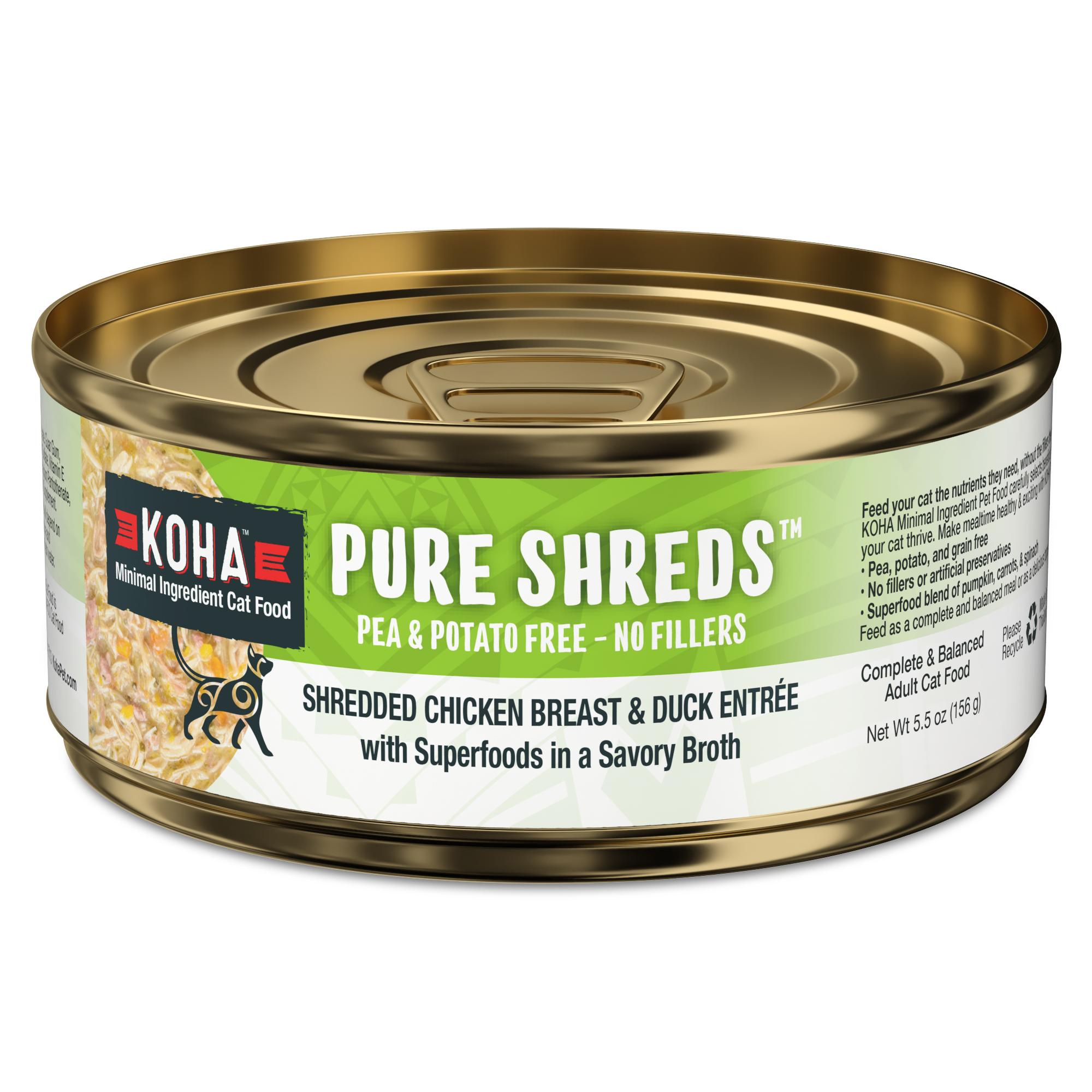 Koha Pure Shreds Shredded Chicken Breast & Duck Entrée Wet Cat Food, 5.
