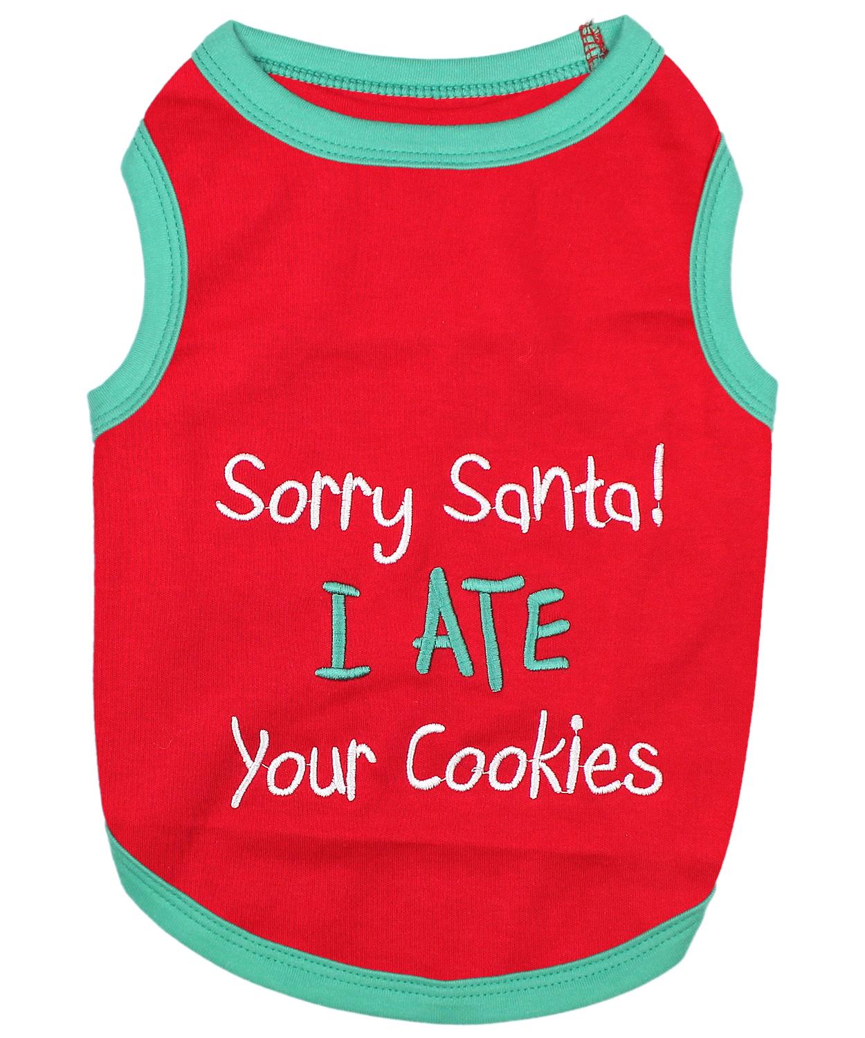 Parisian Pet Sorry Santa I Ate Your Cookies Dog T-Shirt, Medium