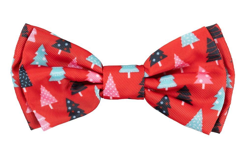 FuzzYard Christmas Trees Dog Bow Tie, Red, Medium/Large