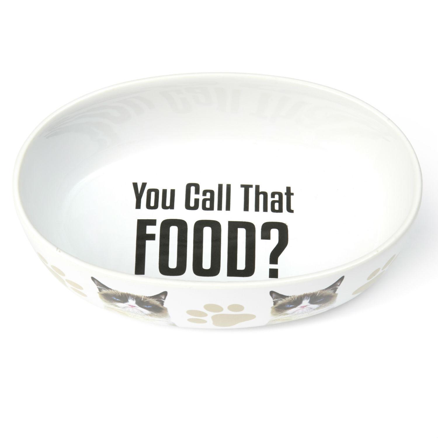 PetRageous Grumpy Cat You Call That Food Oval Cat Dish, 2-cup