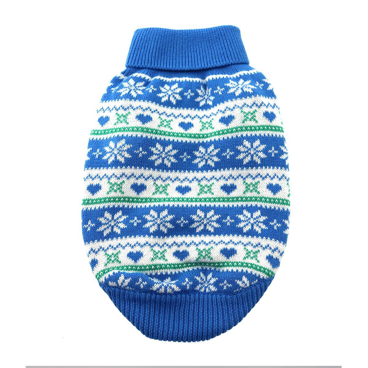 Doggie Design Snowflake & Heart Dog Sweater, Blue, X-Small