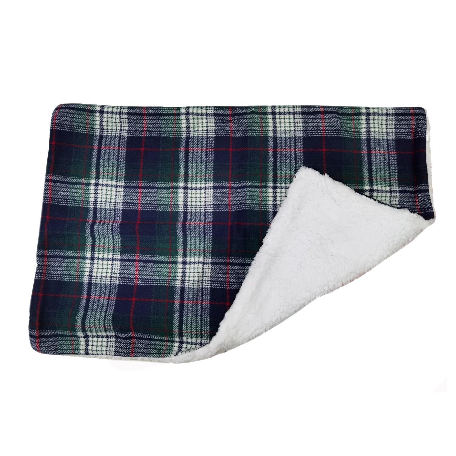Doggie Design Plaid Sherpa-Lined Dog Blanket, Blue/Green, 30-in x 20-in