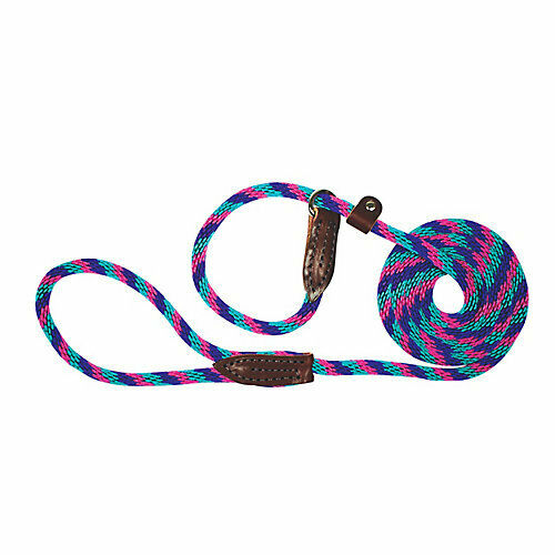 Leather Brothers/OmniPet Slip Dog Lead, Pink/Teal/Purple